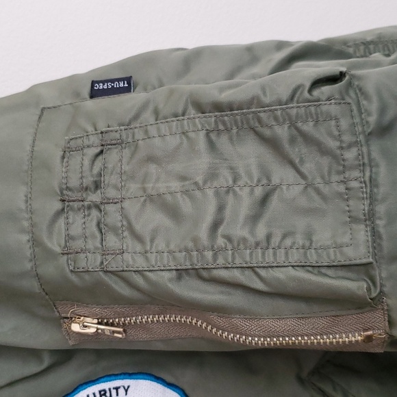 Vtg XL Tru-Spec MA-1 Military Bomber Jacket Green Orange USS Oxford AG-159 Patch - Picture 3 of 12